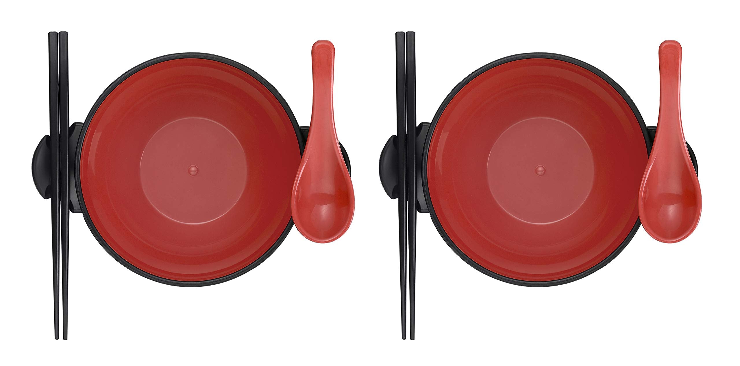 Ozeri Earth Ramen Bowl 6-Piece Set, Made From Plant-Derived And Other Natural Materials 993 Ml, Black With Red